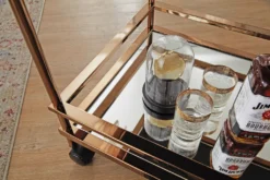 WOHNLING Design Servierwagen Dunkles Gold 2 Ebenen Mit Bremsen | Beistelltisch Auf Rollen | Speisewagen Mit Glasplatte | Küchenwagen | Teewagen 12 WOHNLING Design Servierwagen Dunkles Gold 2 Ebenen Mit Bremsen | Beistelltisch Auf Rollen | Speisewagen Mit Glasplatte | Küchenwagen | Teewagen -Küchenutensilien Laden 000776a98455a38f9efdefb3f6ee5540