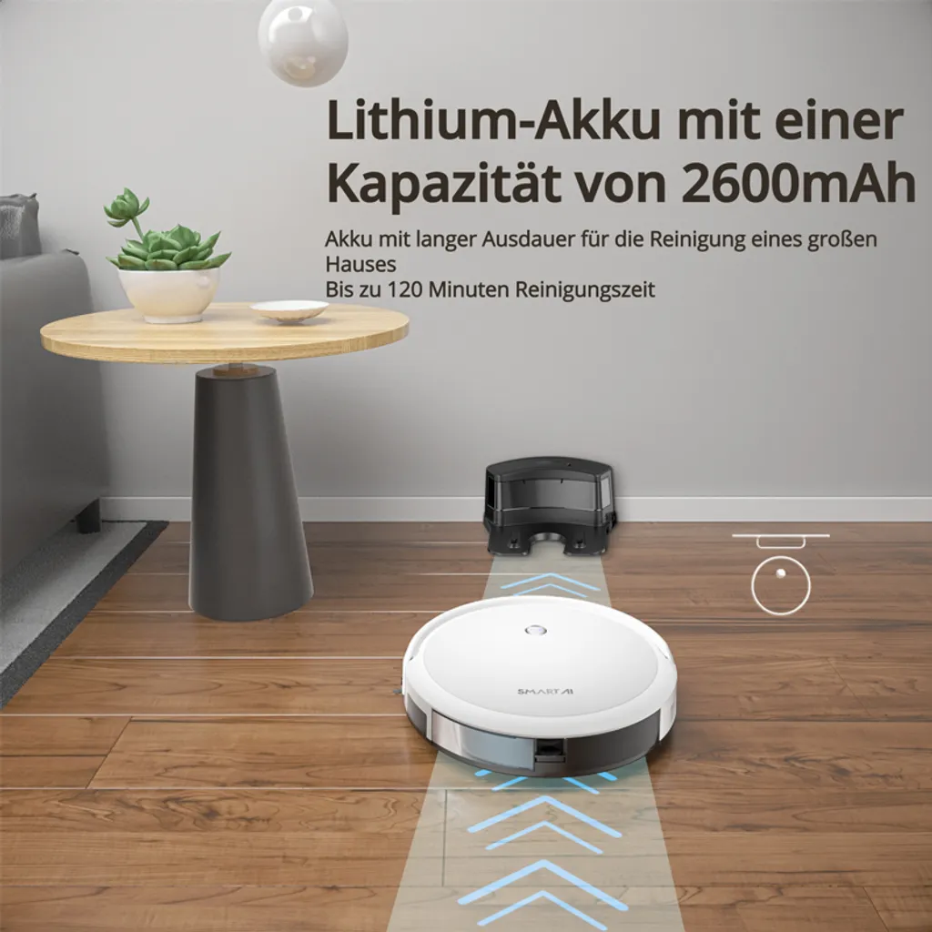 SmartAI Saugroboter Staubsauger Roboter APP Fernbedienung 2600Pa Staubsauger Weiß 15 SmartAI Saugroboter Staubsauger Roboter APP Fernbedienung 2600Pa Staubsauger Weiß – Bild 13