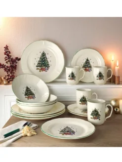 CreaTable 14959 Kombiservice Tannenbaum Für 4 Personen, Steingut, Creme/grün (1 Set, 16-teilig) -Küchenutensilien Laden 0250e285bf932e3a2f78c16367f51380