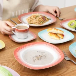 VEWEET Tafelservice 'SPARK' Aus Porzellan, 60-tlg Kombiservice, Kaffeetassen, Untertasse, Dessertteller, Speiseteller Und Suppenteller, Komplettservice Für 12 Personen -Küchenutensilien Laden 0c60c1ba777801885d71e338ed319753