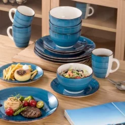 Vancasso Bella Steinzeug Kombiservice, 16 Teilig Geschirrset Für 4 Personen, Mit Je 4 Dessertteller, Speiseteller, Müslischalen, Kaffeebecher, Blau 16 Vancasso Bella Steinzeug Kombiservice, 16 Teilig Geschirrset Für 4 Personen, Mit Je 4 Dessertteller, Speiseteller, Müslischalen, Kaffeebecher, Blau -Küchenutensilien Laden 0d3c38871a1efc0cb57e77b9bb6ffb41