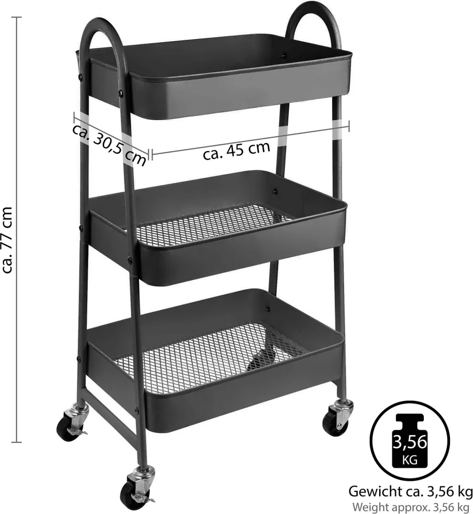 ONVAYA® Servierwagen Silvio | Beistellwagen | Dunkelgrau | 30,5 X 45 X 77 Cm | 3 Fächer | Multifunktionswagen | Transportwagen | Allzweckwagen | Küchentrolley | Nischenregal 6 ONVAYA® Servierwagen Silvio | Beistellwagen | Dunkelgrau | 30,5 X 45 X 77 Cm | 3 Fächer | Multifunktionswagen | Transportwagen | Allzweckwagen | Küchentrolley | Nischenregal – Bild 4