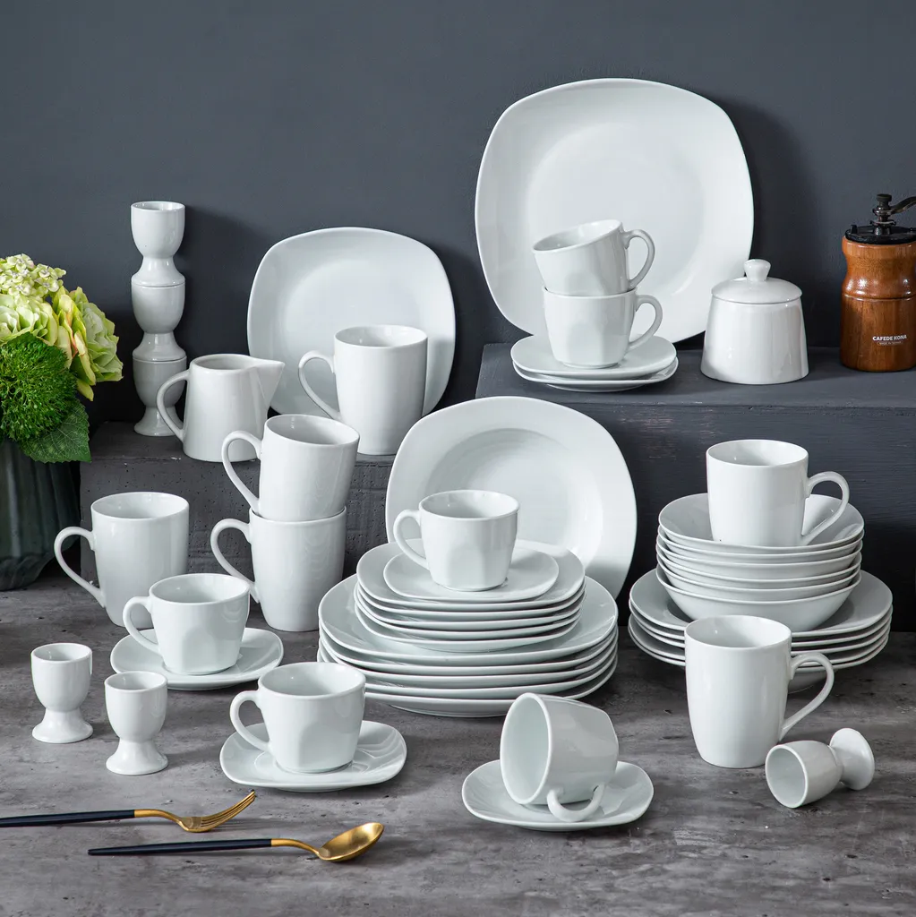 MALACASA, Serie Elisa, 50-teilig Tafelservice Aus Porzellan Für 6 Personen, Kombiservice Frühstückservice Kaffeeservice Mit Eierbecher, Kaffeetassen, Untertassen, Müslischalen, Dessertteller 9 MALACASA, Serie Elisa, 50-teilig Tafelservice Aus Porzellan Für 6 Personen, Kombiservice Frühstückservice Kaffeeservice Mit Eierbecher, Kaffeetassen, Untertassen, Müslischalen, Dessertteller – Bild 7