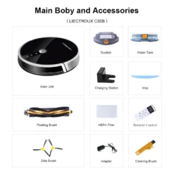 LIECTROUX C30B Automatischer Roboter-Staubsauger 5000Pa Starke Saugleistung Intelligente Dynamische Navigation APP-Fernbedienung Intelligentes Nasswischen Sprachsteuerung Kompatibel Mit Alexa Google Assistant -Küchenutensilien Laden 13e3fe1e68e4051fcafcb5537604217a
