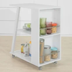 SoBuy FKW77-W Design Servierwagen Küchenwagen Beistellwagen Rollwagen Mit 3 Ablagen Und 2 Regalfächern Weiß BHT Ca.: 60x77x38cm -Küchenutensilien Laden 17dd61ada6610400851579e0948232a2