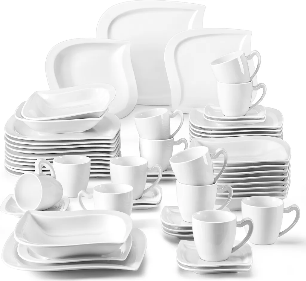 MALACASA, Serie Elvira, 60 Tlg. Cremeweiß Porzellan Geschirrset Kombiservice Tafelservice Mit Tassen, Untertassen, Dessertteller, Suppenteller Und Flachteller Für 12 Person 3 MALACASA, Serie Elvira, 60 Tlg. Cremeweiß Porzellan Geschirrset Kombiservice Tafelservice Mit Tassen, Untertassen, Dessertteller, Suppenteller Und Flachteller Für 12 Person