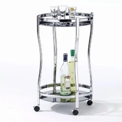 Servierwagen, Schöner Beistellwagen Rund, Praktischer Servicewagen 2 Sicherheitsglasböden In Schwarz, Eleganter Teewagen Mit Metallgestell Verchromt -Küchenutensilien Laden 22fcd6e3e7237cacdff9ef355226ea59