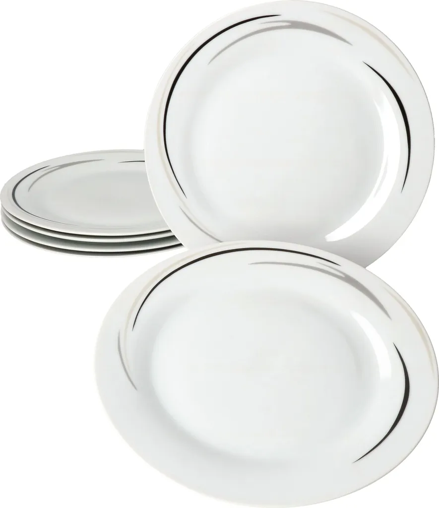 12tlg Tafel-Service Home Suppenteller Speiseteller Streifen Porzellan-Geschirr 5 12tlg Tafel-Service Home Suppenteller Speiseteller Streifen Porzellan-Geschirr – Bild 4