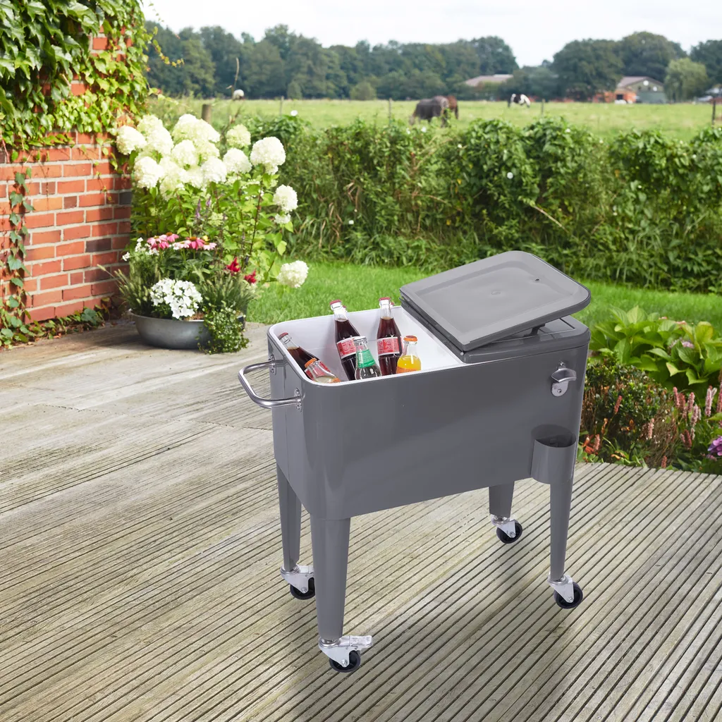 Kühlwagen, Servierwagen Outdoor Mit Großer Kühlbox, Getränkekühler Beistellwagen Für Garten, Rollbarer Party Kühlwagen Im Retro-Look – 57l, Farbe:anthrazit 11 Kühlwagen, Servierwagen Outdoor Mit Großer Kühlbox, Getränkekühler Beistellwagen Für Garten, Rollbarer Party Kühlwagen Im Retro-Look – 57l, Farbe:anthrazit – Bild 9