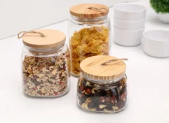 APS Vorratsglas -WOODY- /// 14 X 14 Cm, H: 21,5 Cm /// Glas, Kiefernholz, Silikon /// 2,5 Liter /// 82257 -Küchenutensilien Laden 2e9c2ef46bc96acac6bceb28cfc9da01