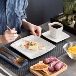 MALACASA, Serie Blance, 36 Tlg. Set Marmor Porzellan Kaffeeservice Geschirrset, Mit 12 Stück Kuchenteller, 12 Stück 180ml Tasse Und 12 Stück Untertasse Für 12 Personen -Küchenutensilien Laden 3072804db695e4dab44cb2585c62d2a7