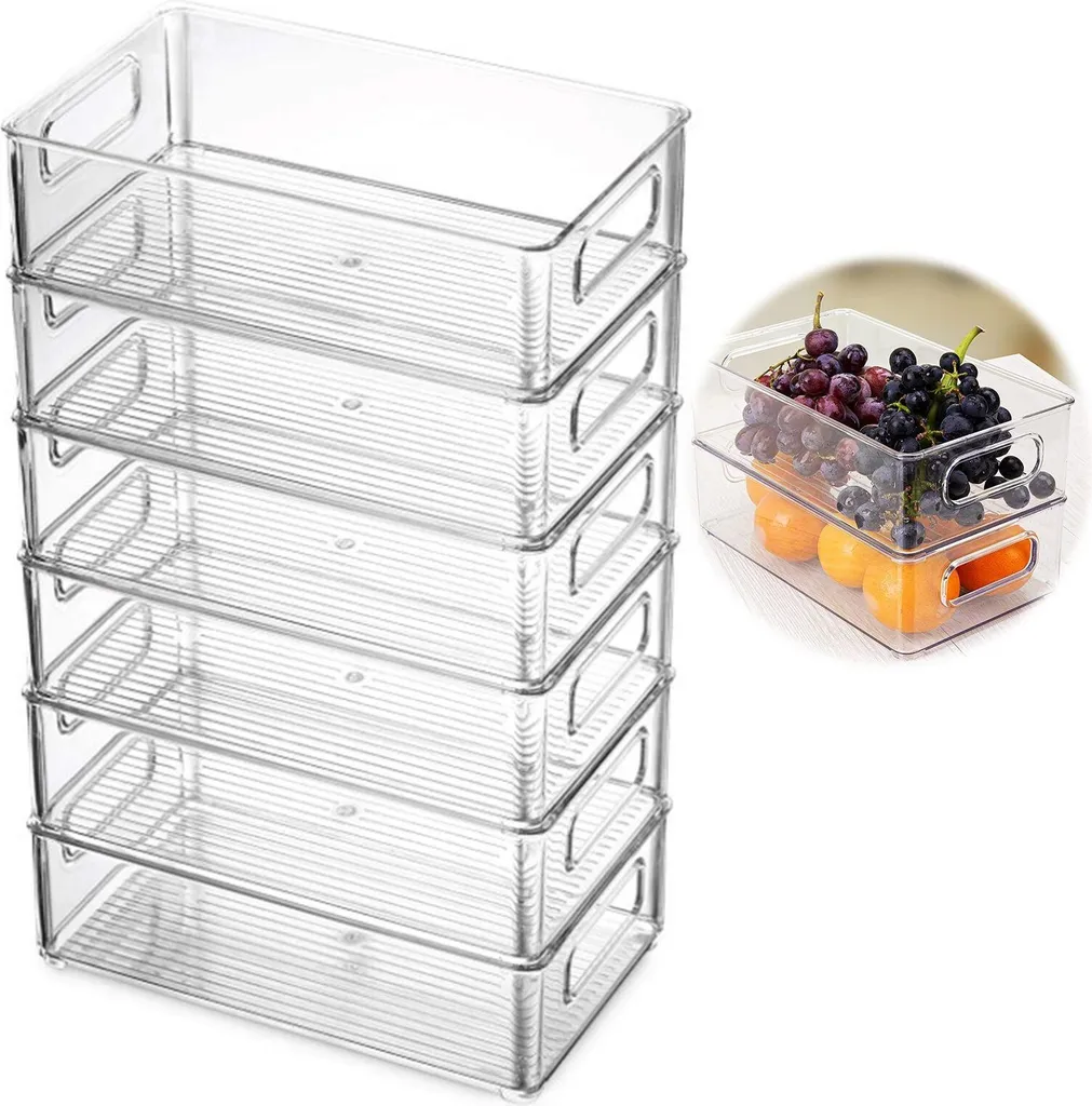 Freetoo Küchenorganizer-Set, Kühlschrank Organizer 6er Set, Vorratsbehälter Mit Griff, Durchsichtig Stapelbare, Ideal Für Küchen, Kühlschrank, -BPA Frei 3 Freetoo Küchenorganizer-Set, Kühlschrank Organizer 6er Set, Vorratsbehälter Mit Griff, Durchsichtig Stapelbare, Ideal Für Küchen, Kühlschrank, -BPA Frei