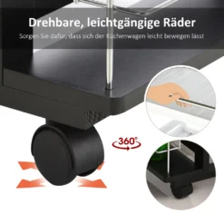 HOMCOM Servierwagen Auf Rollen, Küchenwagen Mit Arbeitsplatte Und Gewürzregal, Rollwagen, Küchentrolley, Kieferholz, Schwarz, 57 X 37 X 83 Cm -Küchenutensilien Laden 3741baa5e0cc6ad708ebb9fcc9b958bc