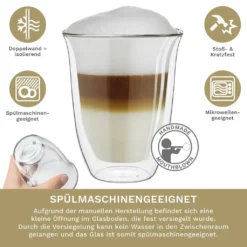 Creano Doppelwandige Gläser 250ml „DG-V“, 4er Set, Thermoglas Doppelwandig Aus Borosilikatglas, Kaffeegläser, Teegläser, Latte Gläser, Doppelwandgläser -Küchenutensilien Laden 37f499bdcf64c0738dcf48c4bde6db1f 1