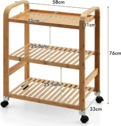 COSTWAY Servierwagen Mit 3 Ablagen, Griffen & Abnehmbarem Rollen, Küchenwagen Bambus Auf Rädern, Mobiler Allzweckwagen Rollwagen Lagerregal Für Küche, Flur & Bad, 58 X 33 X 76 Cm -Küchenutensilien Laden 3b42158e11237d960605ef098700016a