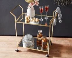 WOHNLING Design Servierwagen Gold 73x78x37 Cm Küchenwagen Glas / Metall | Mobiler Beistelltisch | Speisewagen Mit Glasplatte | Teewagen Mini Bar Auf 4 Rollen -Küchenutensilien Laden 3bdbb61463d9b93ff2b0c3461a77e2b0