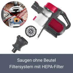 Juskys 2in1 Handstaubsauger & Akku Staubsauger - Beutellos & Kabellos – Bis 55 Min Laufzeit - Lithium-Ionen Akku, Wandhalterung & Ladestation – Rot -Küchenutensilien Laden 3dc28d43cbe40cdfc4a56abb96ed994a