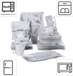 MALACASA, Serie Flora, 32 Tlg. Marmor Porzellan Geschirrset Kombiservice Tafelservice Mit 6 Schalen, 6 Dessertteller, 6 Suppenteller, 6 Speiseteller, 6 Becher Und 2 Rechteckige Servierplatte -Küchenutensilien Laden 3ec9c278c9612da885c6aa818e1e681a