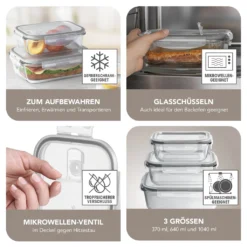 GOURMETmaxx Glas-Frischhaltedosen Klick-it Mit Mikrowellen-Ventil - 6-teilig - Grau -Küchenutensilien Laden 3f09eeabc38743b618272f5196885442