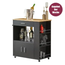 SoBuy FKW113-SCH Servierwagen Küchenwagen Kücheninsel Küchenschrank Rollwagen Mikrowellenschrank Küchenrollwagen Schwarz BHT Ca.: 82x88x46cm