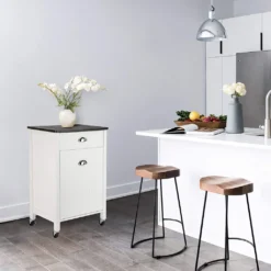 ONVAYA® Küchenwagen Anton Mit Mülleimer | Küchenrollwagen Aus Holz | Beistellwagen Für Die Küche | Nischenwagen Auf Rollen | Mit Schublade & Mülltrennsystem | Weiß -Küchenutensilien Laden 46a34b01be5404fc06034a301051e463