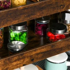 HOMCOM Küchenwagen Küchenrollwagen Servierwagen 3-stöckige Küchenregal Industrie-Design Mit Verstellbaren Füßen Rustikales Braun 80 X 40 X 90 Cm -Küchenutensilien Laden 4753ea4e91715ae304ef1317170ab00c