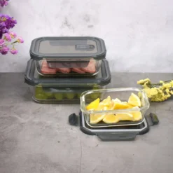 PIE LOCK Vorratsdosen 6 Teilig Eckig - Vorratsdosen Set Mikrowellengeeignete Essensbox Vorratsbehälter - Grau Glasdose Lunchbox Vorratsgläser Set -Küchenutensilien Laden 4955526d649ec1d65d47eec70446dce4