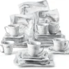 MALACASA, AMPARO 30 Tlg. Marmor Porzellan Geschirrset Kombiservice Tafelservice Mit Kaffeetassen, Unterteller, Dessertteller, Suppenteller, Speiseteller Für 6 Personen -Küchenutensilien Laden 49d26ca83eb86e7877bbcbb1c8d16c18