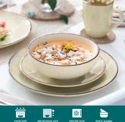 Vancasso Tafelservice Set, Navia Geschirrset Aus Steingut, 16 Teilig Kombiservice, Vintage Aussehen, Natur Design -Küchenutensilien Laden 4a1159a107b1cc0e35479932ff32c9da