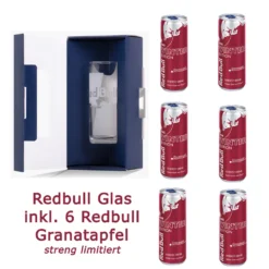 Red Bull Glas Inkl. 6 Dosen Redbull Granatapfel Winter Edition 2021 Sammlerset