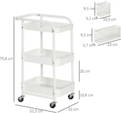 HOMCOM Rollwagen3-Etagen Küchenwagen Mit Schubladen Und Korb Für Küche Büro Schlafzimmer Wohnzimmer Stahl Weiß 51,5 X 32 X 75,6 Cm -Küchenutensilien Laden 4c6dadc275dda28f01fd4068ccebd2ea