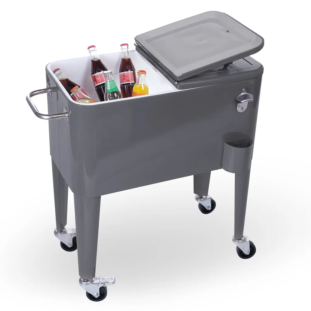 Kühlwagen, Servierwagen Outdoor Mit Großer Kühlbox, Getränkekühler Beistellwagen Für Garten, Rollbarer Party Kühlwagen Im Retro-Look – 57l, Farbe:anthrazit 4 Kühlwagen, Servierwagen Outdoor Mit Großer Kühlbox, Getränkekühler Beistellwagen Für Garten, Rollbarer Party Kühlwagen Im Retro-Look – 57l, Farbe:anthrazit – Bild 2