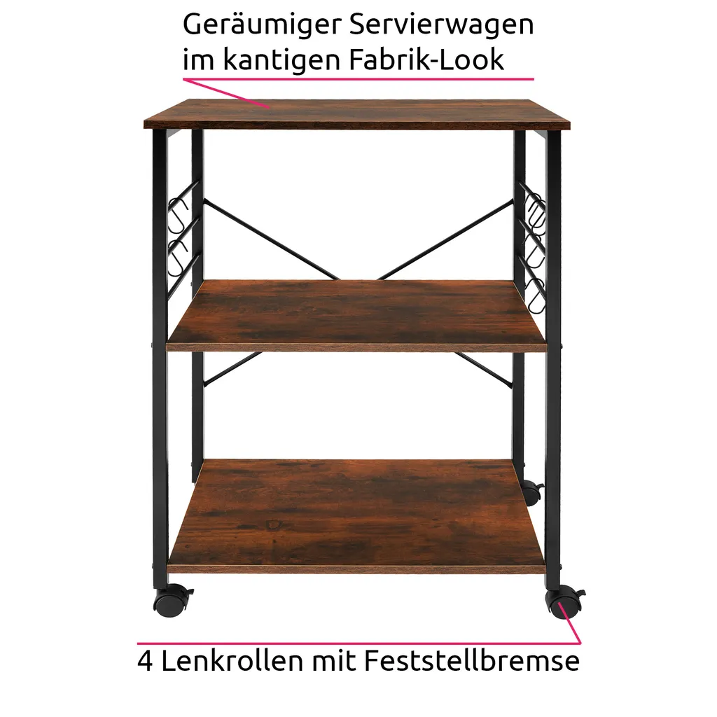 Tectake Servierwagen Rugby 65,5x45,5x88,5cm - Industrial Dunkelbraun 4 Tectake Servierwagen Rugby 65,5x45,5x88,5cm - Industrial Dunkelbraun – Bild 2