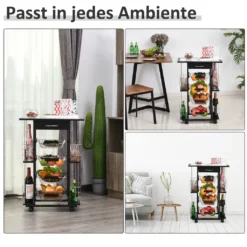 HOMCOM Servierwagen Auf Rollen, Küchenwagen Mit Arbeitsplatte Und Gewürzregal, Rollwagen, Küchentrolley, Kieferholz, Schwarz, 57 X 37 X 83 Cm -Küchenutensilien Laden 515522fa4708995ecf5500b795f2712c