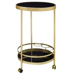 WOHNLING Design Servierwagen Gold Rund Ø 45cm 2 Ebenen | Beistelltisch Auf Rollen Mit Glasplatte Schwarz Speisewagen | Küchenwagen | Teewagen -Küchenutensilien Laden 51b5ad871330b4e3d008dbb490296517