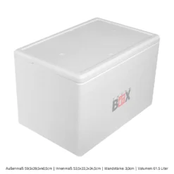 Styroporbox 61W | Wand: 3,0cm | Volumen: 61,5L | Innenmaß:53x33x34cm | Weiß Isolierbox Thermobox Kühlbox Warmhaltebox -Küchenutensilien Laden 54c30c61f6291faf5b62c5a6c22598f8