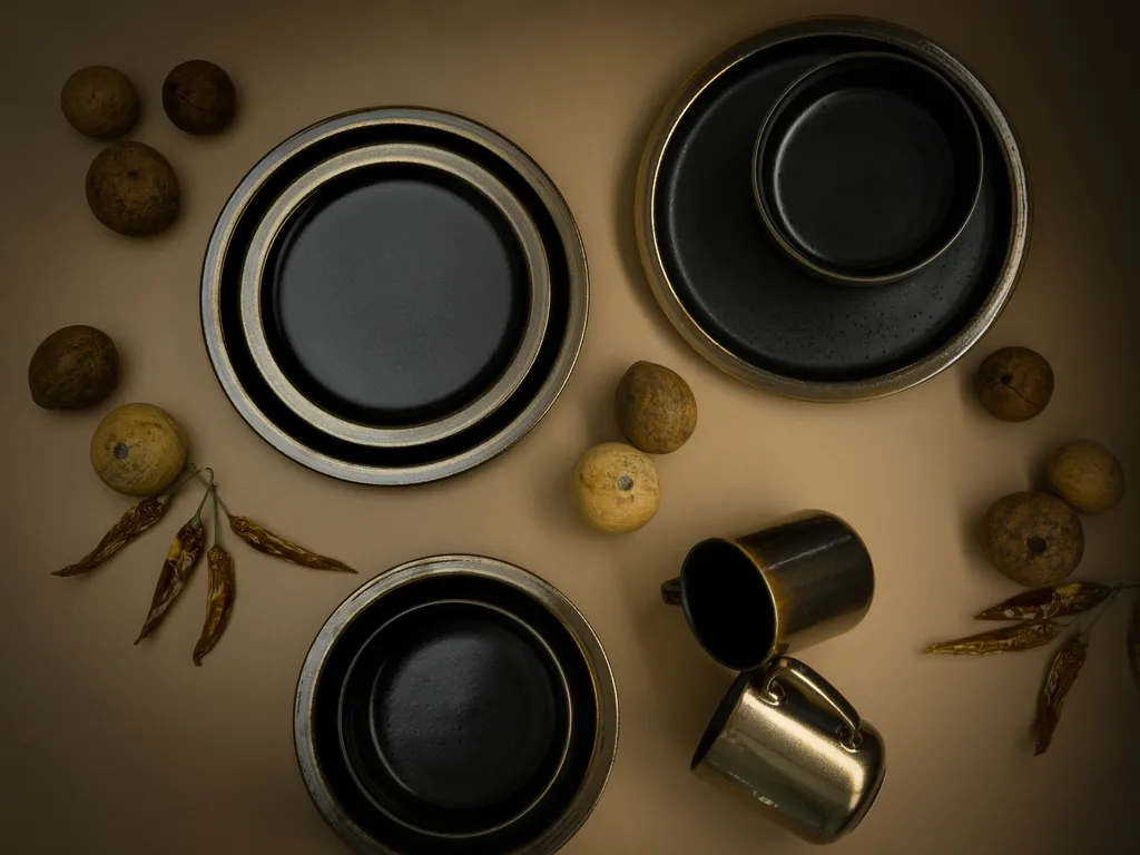 CreaTable 23592 Kombiservice Modern Industrial Für 4 Personen, Steinzeug, Schwarz/gold (1 Set, 16-teilig) 8 CreaTable 23592 Kombiservice Modern Industrial Für 4 Personen, Steinzeug, Schwarz/gold (1 Set, 16-teilig) – Bild 6