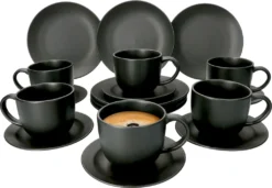 18-tlg. Kaffee-Service Lampart Nero 6 Personen I Tasse + Untertasse + Teller