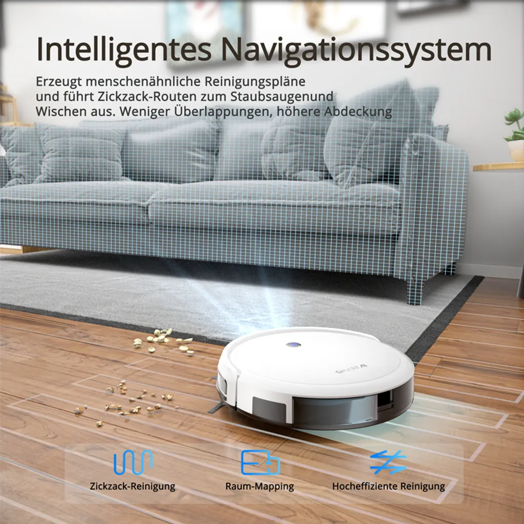 SmartAI Saugroboter Staubsauger Roboter APP Fernbedienung 2600Pa Staubsauger Weiß 11 SmartAI Saugroboter Staubsauger Roboter APP Fernbedienung 2600Pa Staubsauger Weiß – Bild 9