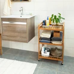 SoBuy Küchenregal, Küchenwagen, Baderegal Aus Bambus Mit Rollen FKW11-N -Küchenutensilien Laden 57379da71fd6a55b925f954b9584a6e2