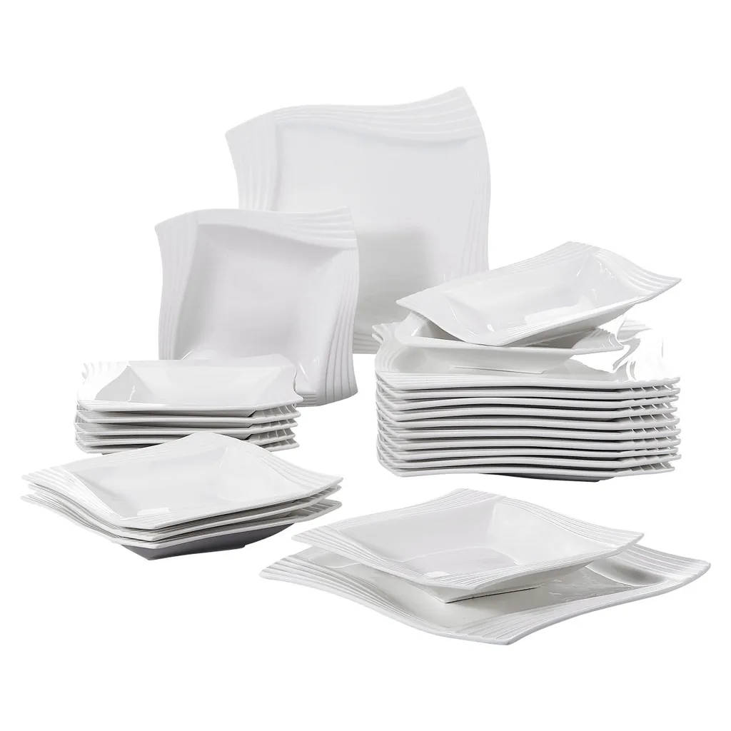MALACASA, Serie Amparo, Porzellan Tafelservice 24 Tlg. Kombiservice 12 Speiseteller Und 12 Suppenteller Für 12 Personen 3 MALACASA, Serie Amparo, Porzellan Tafelservice 24 Tlg. Kombiservice 12 Speiseteller Und 12 Suppenteller Für 12 Personen