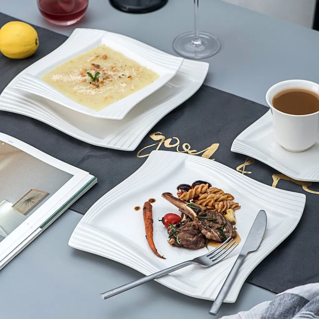 MALACASA, Serie Amparo, Cremeweiß Porzellan Tafelservice 12 Tlg. Set Speiseteller Und Suppenteller Geschirrset Für 6 Personen 8 MALACASA, Serie Amparo, Cremeweiß Porzellan Tafelservice 12 Tlg. Set Speiseteller Und Suppenteller Geschirrset Für 6 Personen – Bild 6