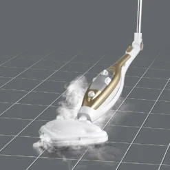 CLEANmaxx Dampfbesen - Mit Knickgelenk - Gold/weiß Dampfreiniger Steam Hygiene Fliesen Küche Bad Reinigung -Küchenutensilien Laden 637dc5173bea3816c28db09115142505