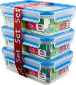 Emsa Clip & Close Frischhaltedosen 3er-Set á 0,55 L, Blau -Küchenutensilien Laden 6476b18928a3dfa07213f3bbfa113eac