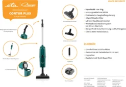 Omega CONTUR PLUS, Stielstaubsauger ETA243690006, 800 Watt, Mit Beutel, Umschaltbare Leichtlaufdüse, Polsterdüse, Fugendüse, Textil-Dauerfilter -Küchenutensilien Laden 65a5e39bc54a3de4140a7073b7ec898e