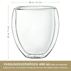 Creano Doppelwandige Gläser 400ml „DG-Bauchig“, 4er Set, Großes Thermoglas Doppelwandig Aus Borosilikatglas, Kaffeegläser, Teegläser, Latte Gläser, Doppelwandgläser -Küchenutensilien Laden 6713768c3f9df55ff14b28dda084d8dc