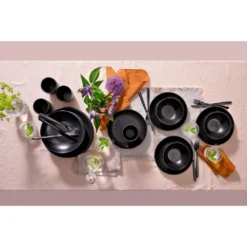 Mammoet Moon Geschirrset 6 Personen, Steingut, Bestehend Aus Tiefen Und Flachen Tellern Sowie Schalen – Je 6 Stück, Matt Schwarz, Moderne Form, Spülmaschinenfest -Küchenutensilien Laden 6781fa78149ed8fb7ae721c4ba73fa91