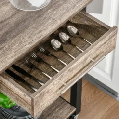 HOMCOM Küchenwagen Küchenrollwagen Servierwagen Mit Ablage Schublade Weinregal Spanplatte Metall Grau Eiche 60 X 50 X 84,5 Cm -Küchenutensilien Laden 68d5ded2cdabfe8c43ea31a3eb478ad5