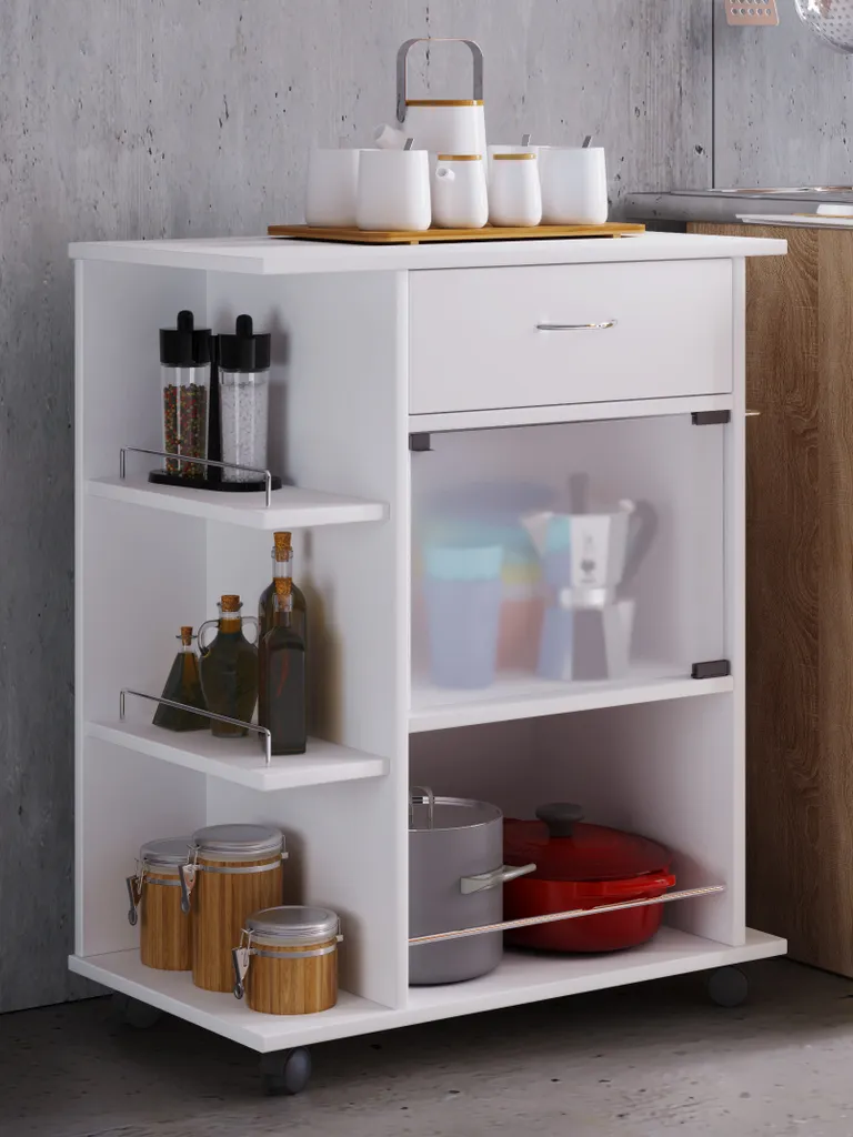 VCM Holz Küchenwagen Servierwagen Rollwagen Ablage Rollbar Rollen Schublade Pocis Weiß 4 VCM Holz Küchenwagen Servierwagen Rollwagen Ablage Rollbar Rollen Schublade Pocis Weiß – Bild 2