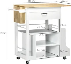 HOMCOM Küchenwagen, Rollwagen, Küchenschrank Mit Arbeitsplatte Aus Gummiholz, Trolley, Beistellwagen Auf Rollen, Servierwagen Mit Schublade, Werkzeugkasten Für Küche, Weiß, 89 X 48 X 89 Cm -Küchenutensilien Laden 6a05949f90bdf918832a80b00d78ad80